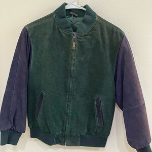 Youth Green and Blue 100% Leather Bomber Jacket